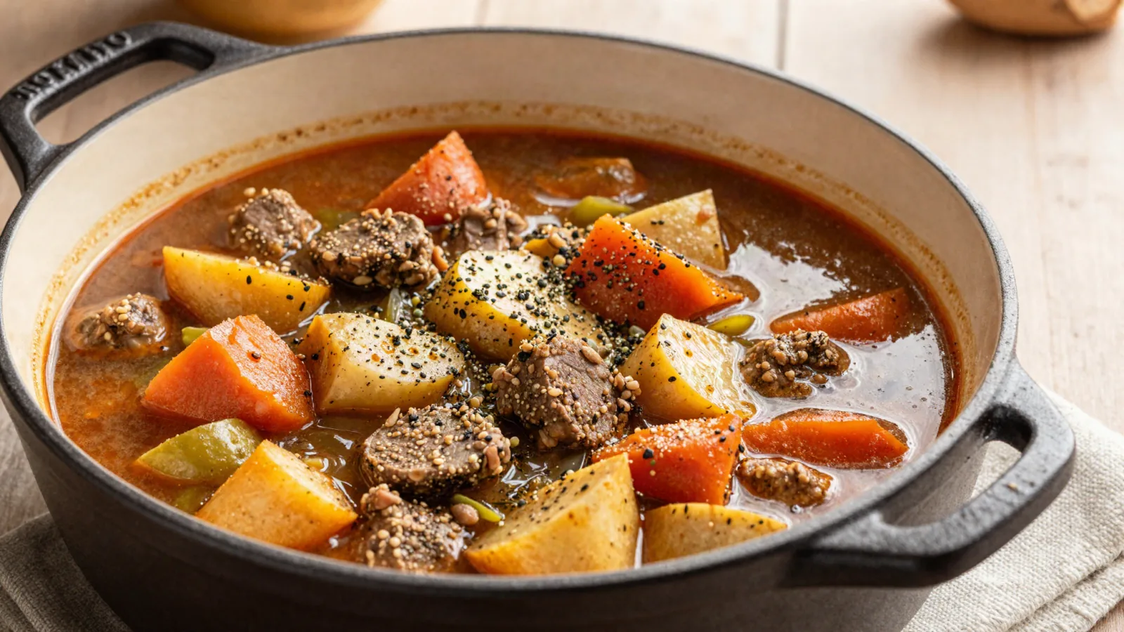 Plat en sauce traditionnel mijoté dans une cocotte