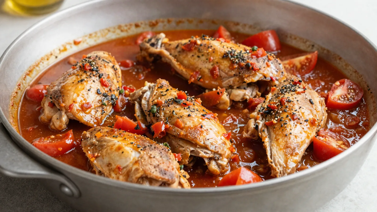 Poulet en sauce tomate et herbes prêt à servir